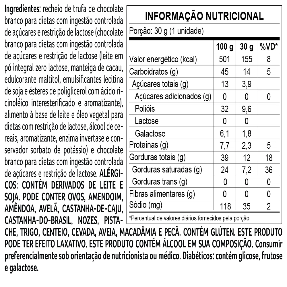Trufa Bless Zero Açúcar e Zero Lactose de Chocolate Branco 30g - foto 2