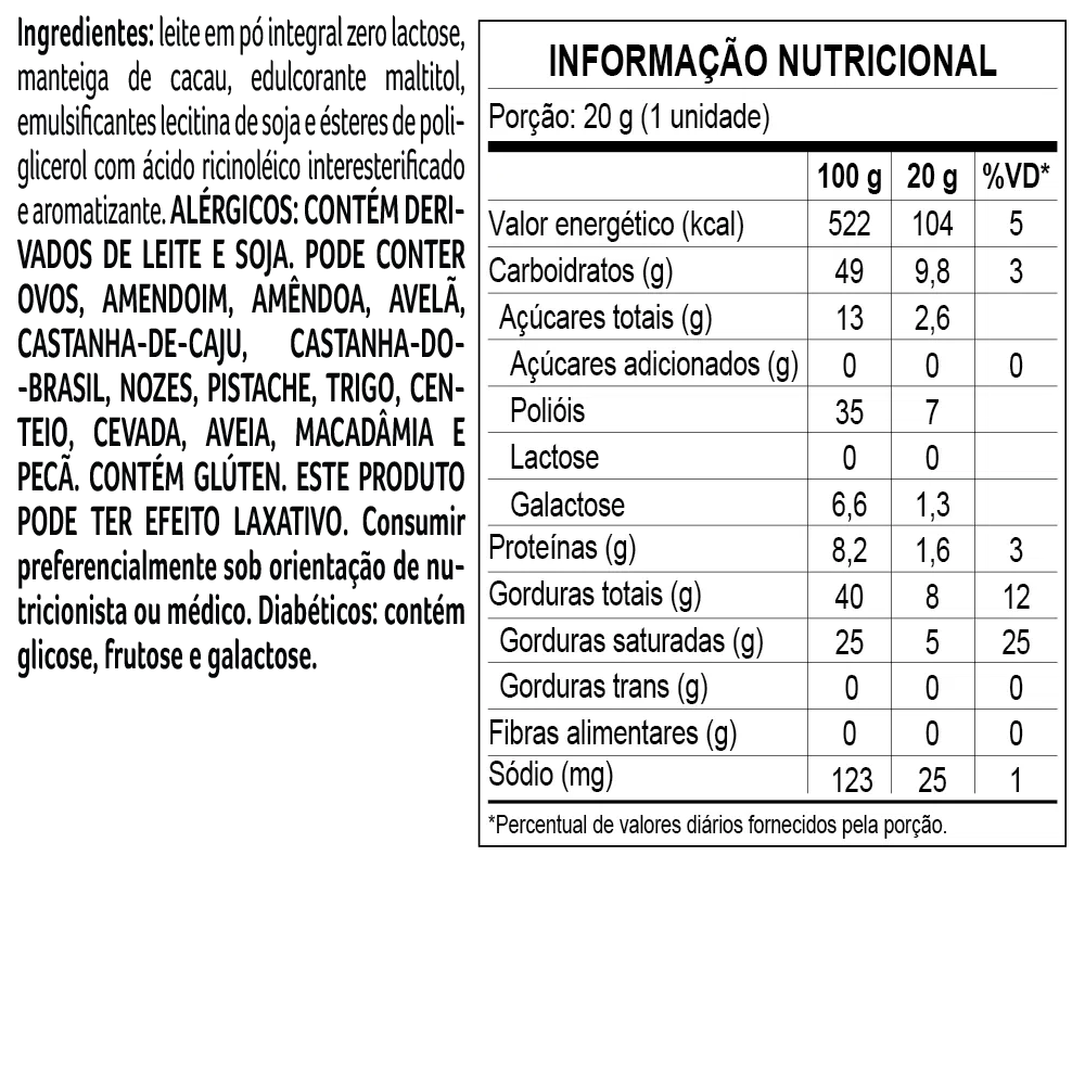 Tablete Bless Zero Açúcar e Zero Lactose de Chocolate Branco 20g - foto 2