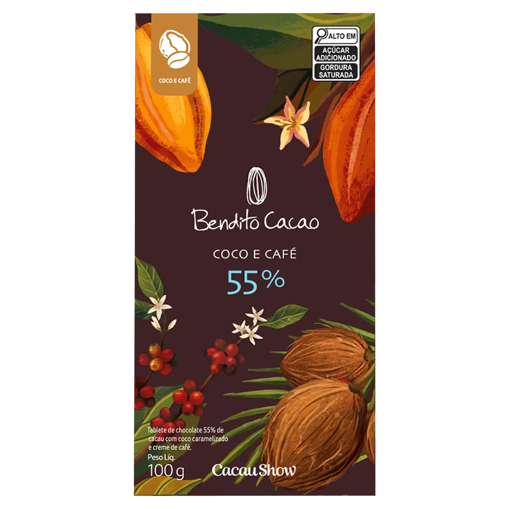 Tablete Bendito Cacao 55% Cacau com Coco e Café 100g - foto 1