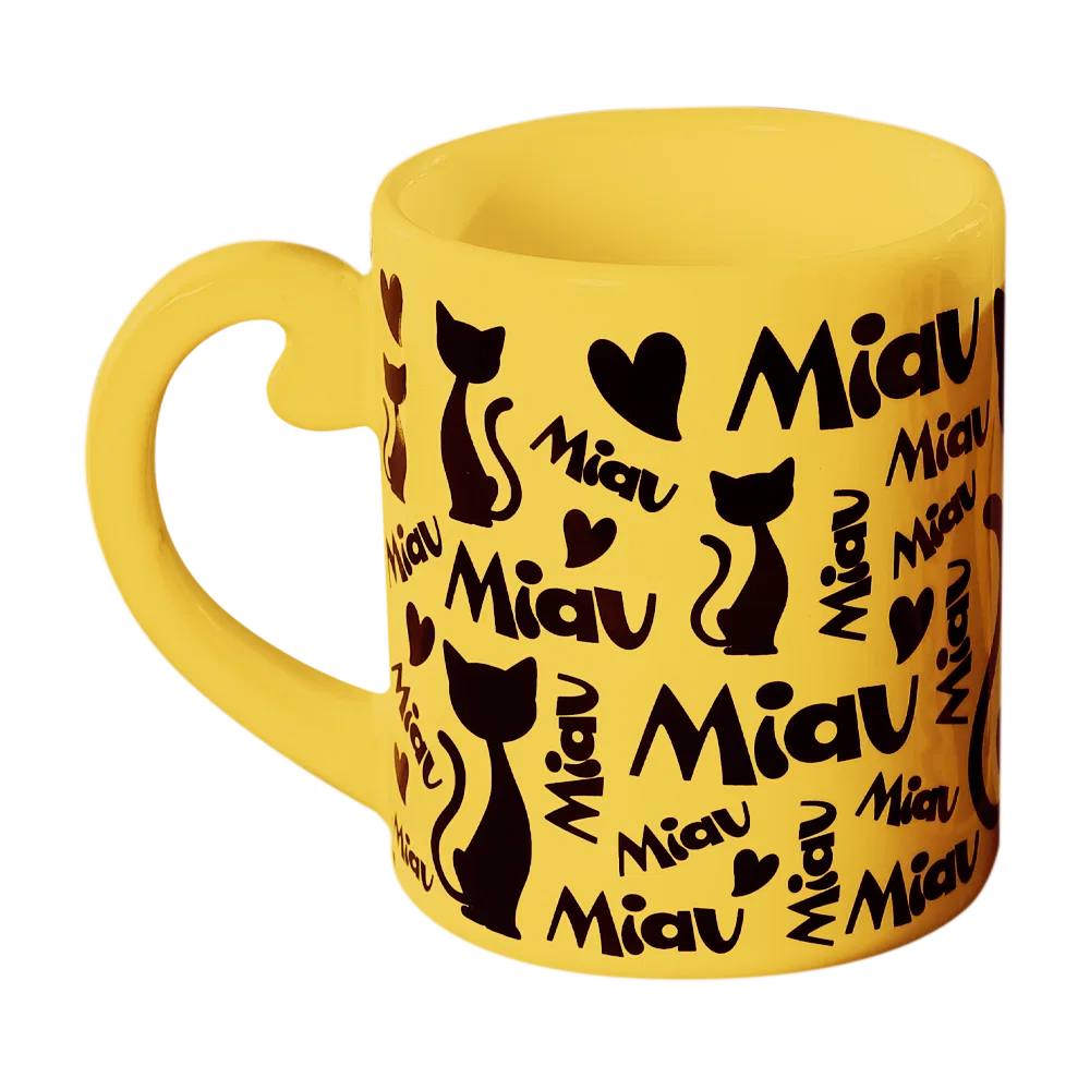 Caneca Miau Amarela 300ml - foto 1