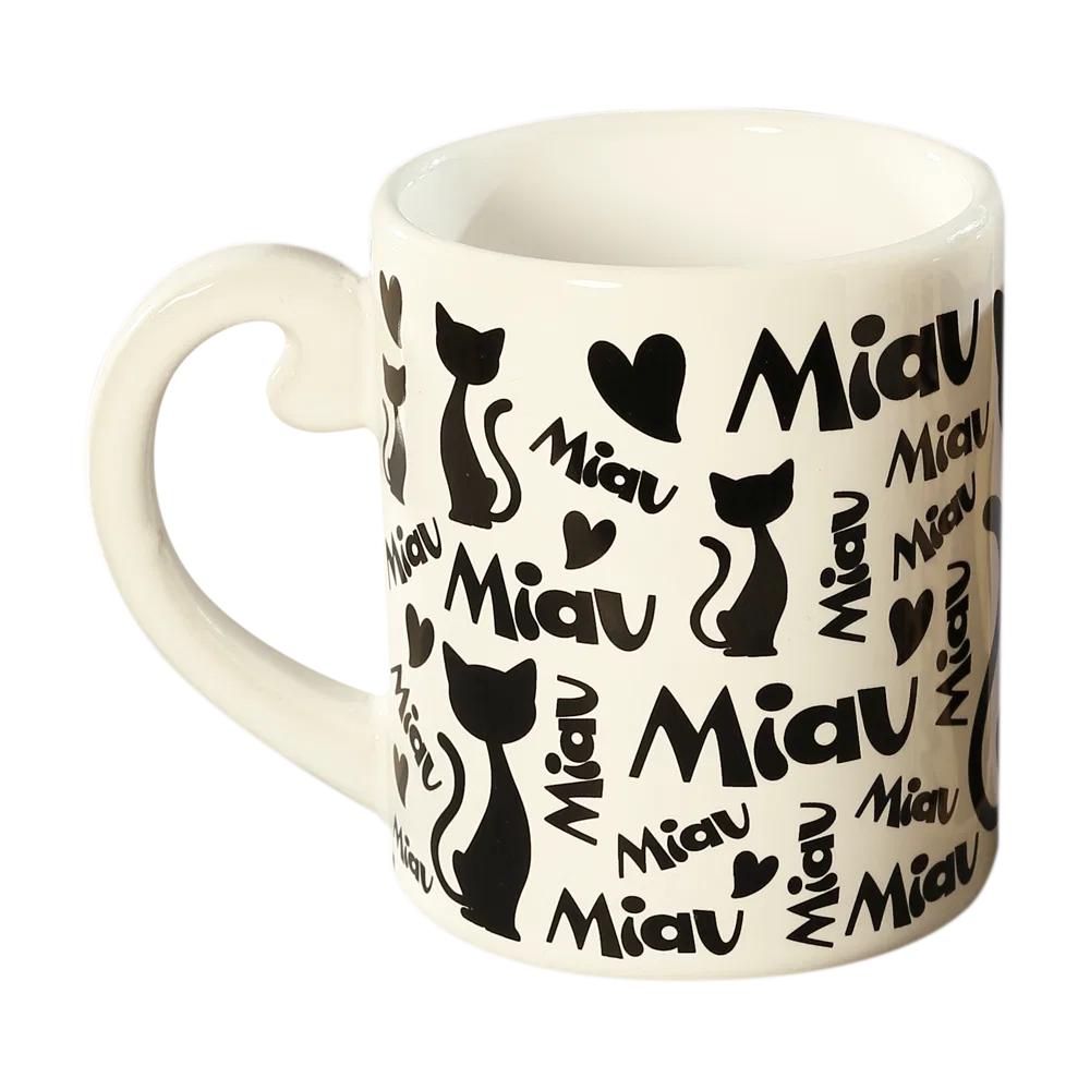 Caneca Miau Branca e Preta 300ml - foto 1